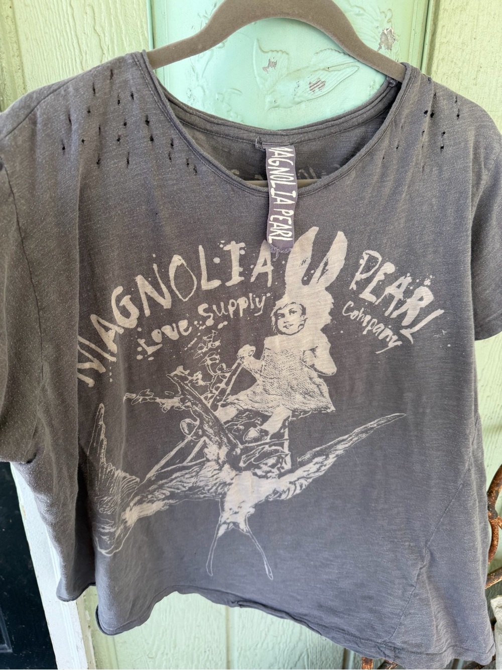 Lot of 2 Magnolia Pearl short sleeve tee shirts pink and gray. O/S will trade - Picture 2 of 11
